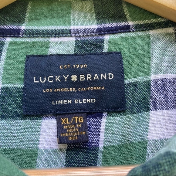 Lucky Brand green is plaid linen blend Western style button down shirt, size XL - Picture 5 of 10